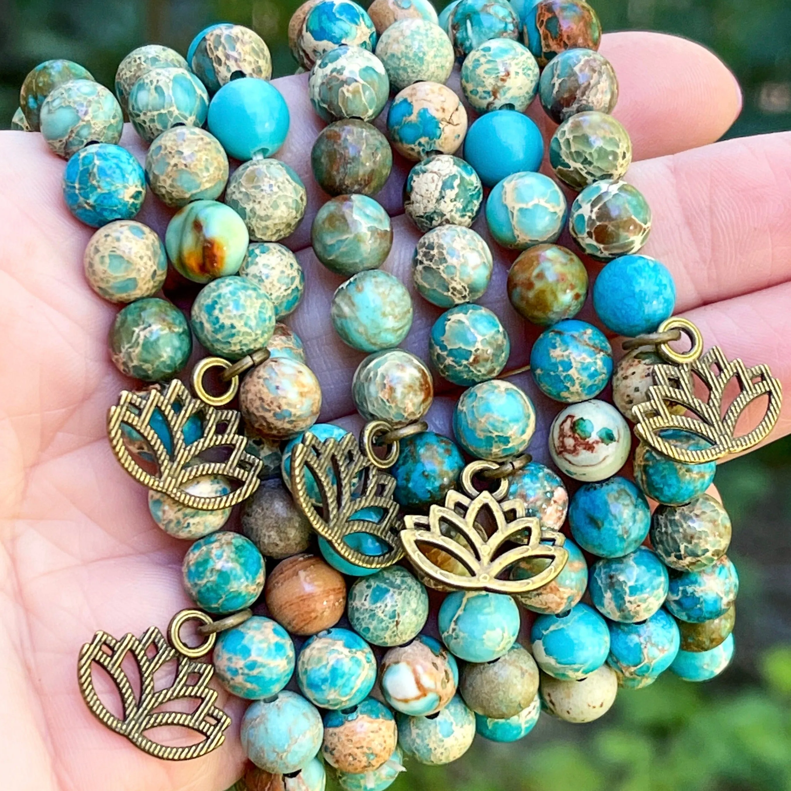 Aqua Terra Lotus Jasper | Gemstone Bead Bracelets | 8mm Stone | Women