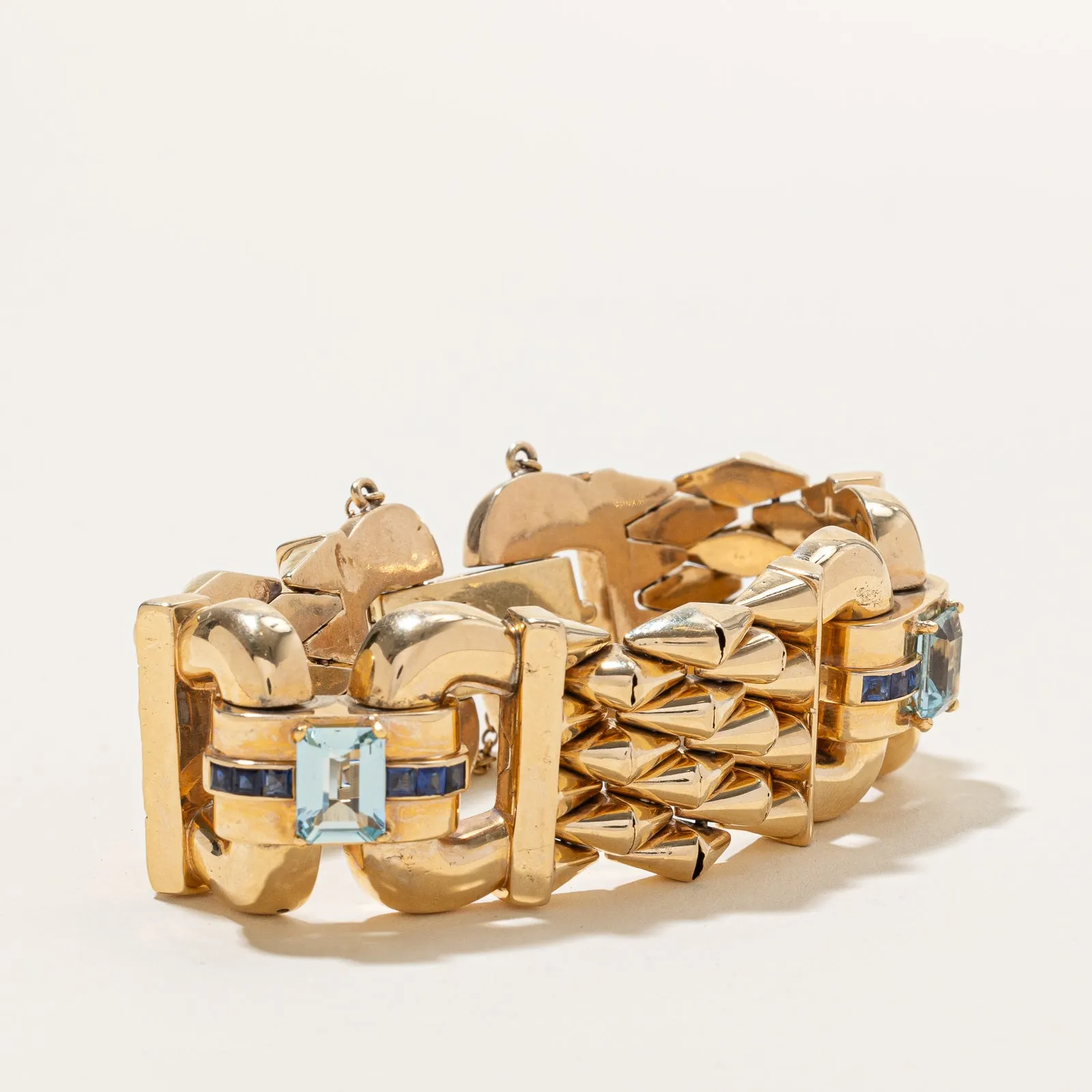 Aquamarine &  Sapphire Watch Strap Bracelet | 9.14ctw | 8"