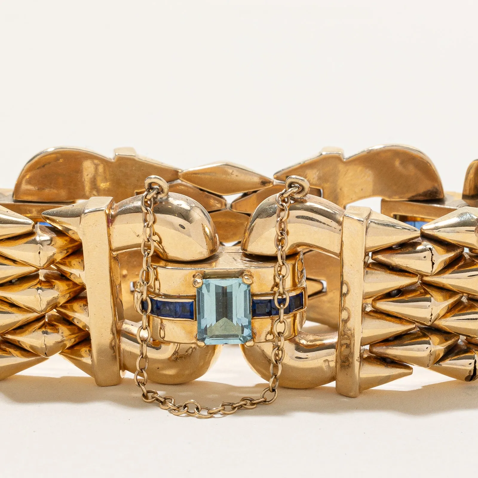 Aquamarine &  Sapphire Watch Strap Bracelet | 9.14ctw | 8"
