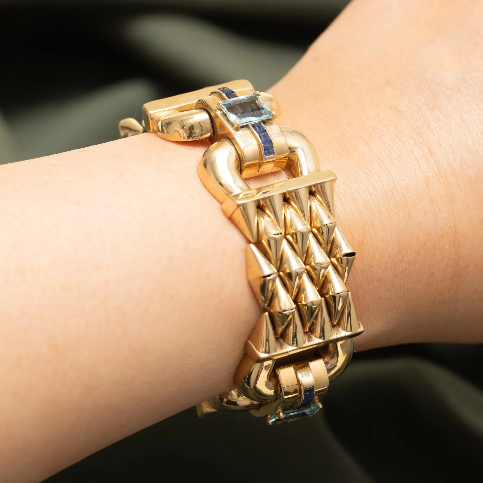 Aquamarine &  Sapphire Watch Strap Bracelet | 9.14ctw | 8"