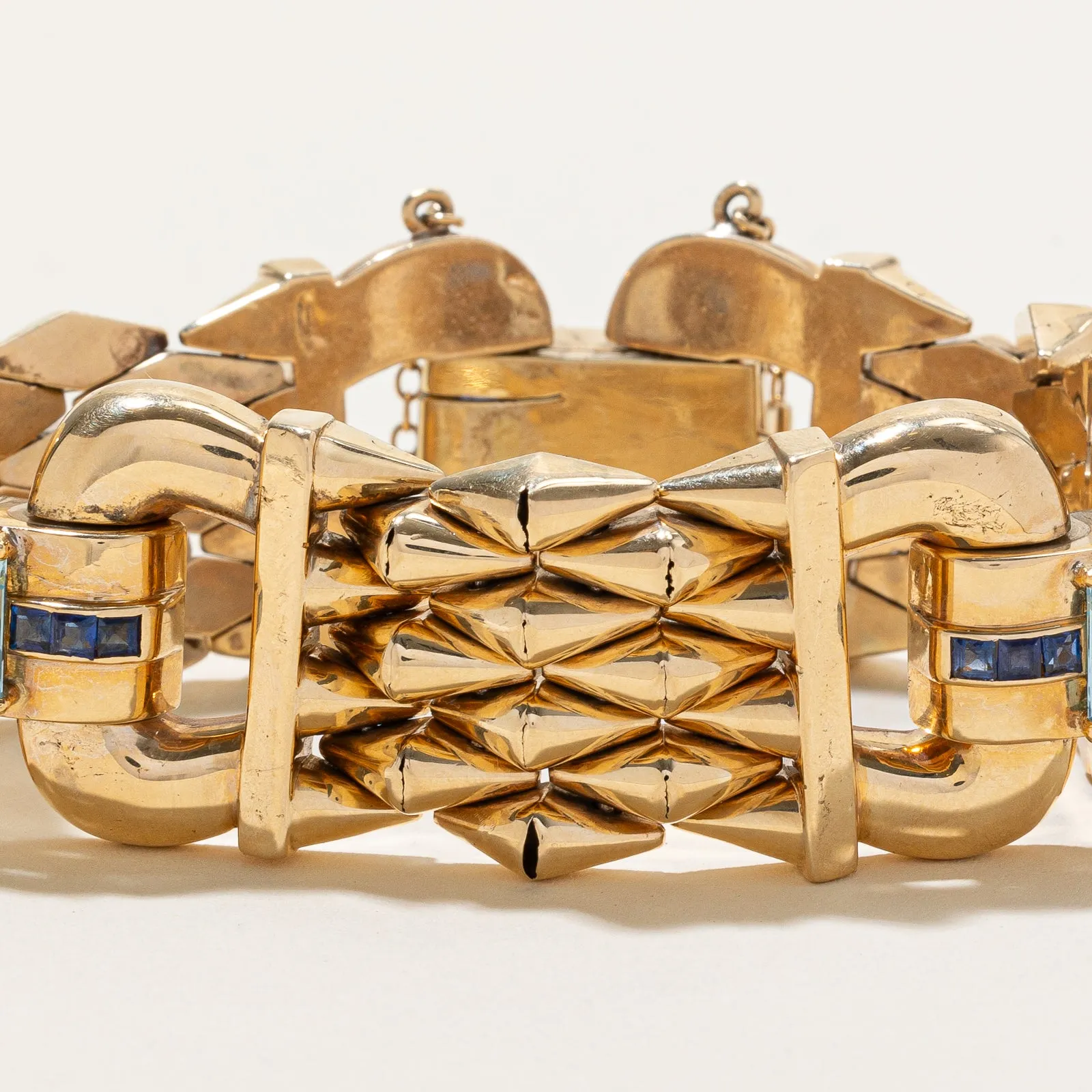 Aquamarine &  Sapphire Watch Strap Bracelet | 9.14ctw | 8"