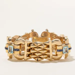 Aquamarine &  Sapphire Watch Strap Bracelet | 9.14ctw | 8"