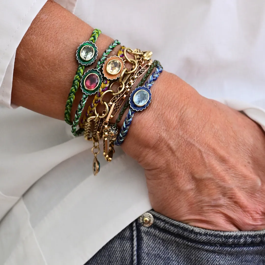 Aquamarine Enamel Flower Bead Bracelet