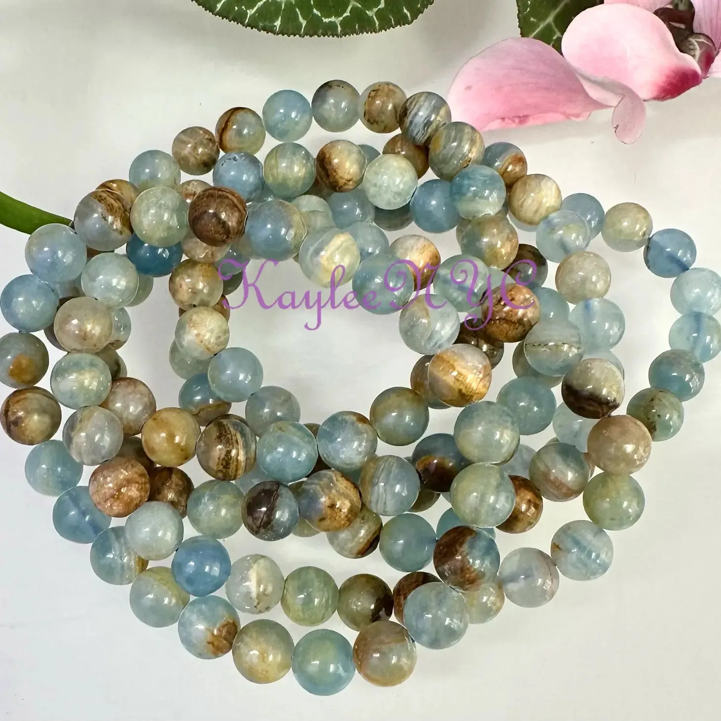 Aquatine Lemurian Calcite 8mm Stretch Bracelet