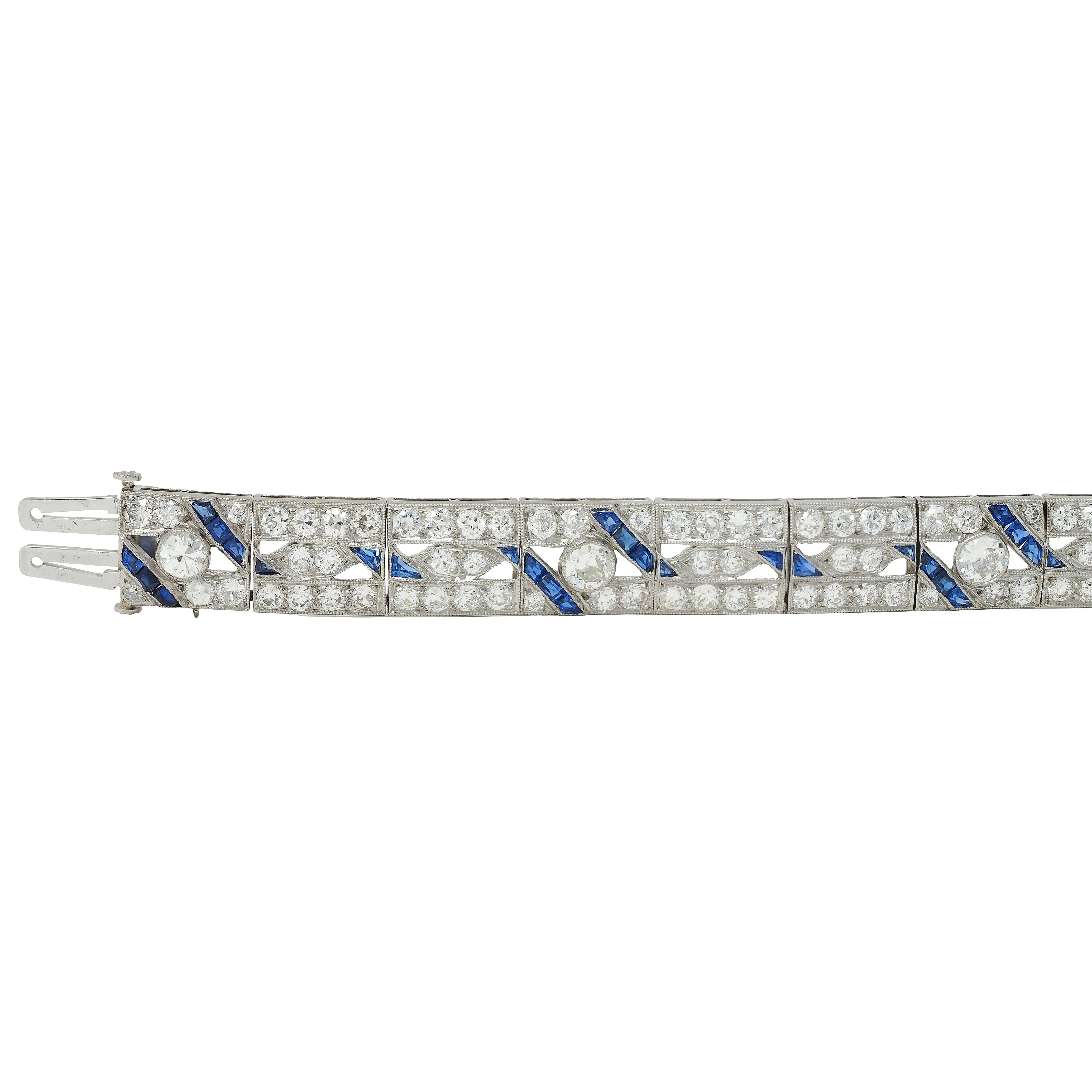 Art Deco 11.64 CTW Sapphire Diamond Platinum Vintage Line Bracelet