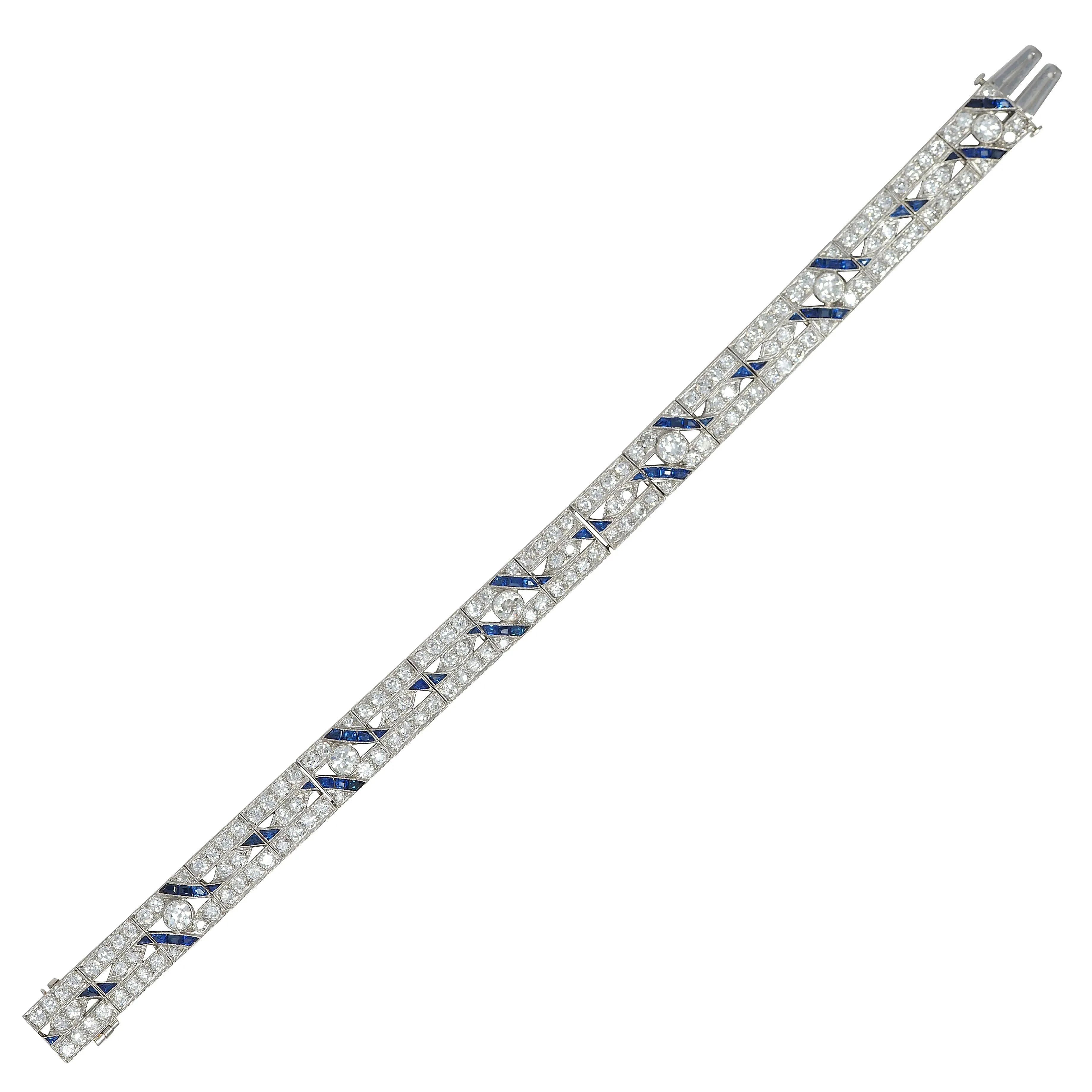 Art Deco 11.64 CTW Sapphire Diamond Platinum Vintage Line Bracelet