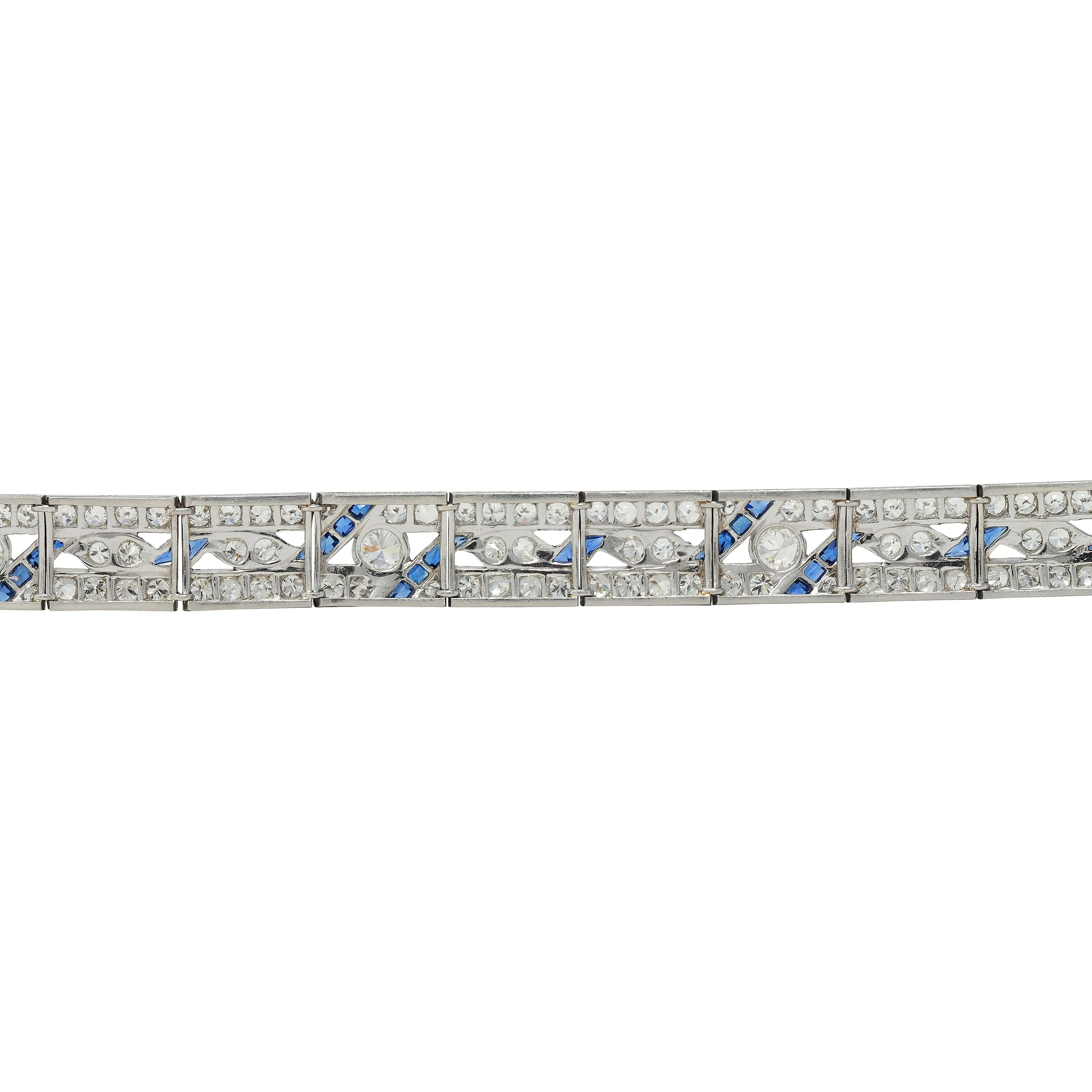 Art Deco 11.64 CTW Sapphire Diamond Platinum Vintage Line Bracelet
