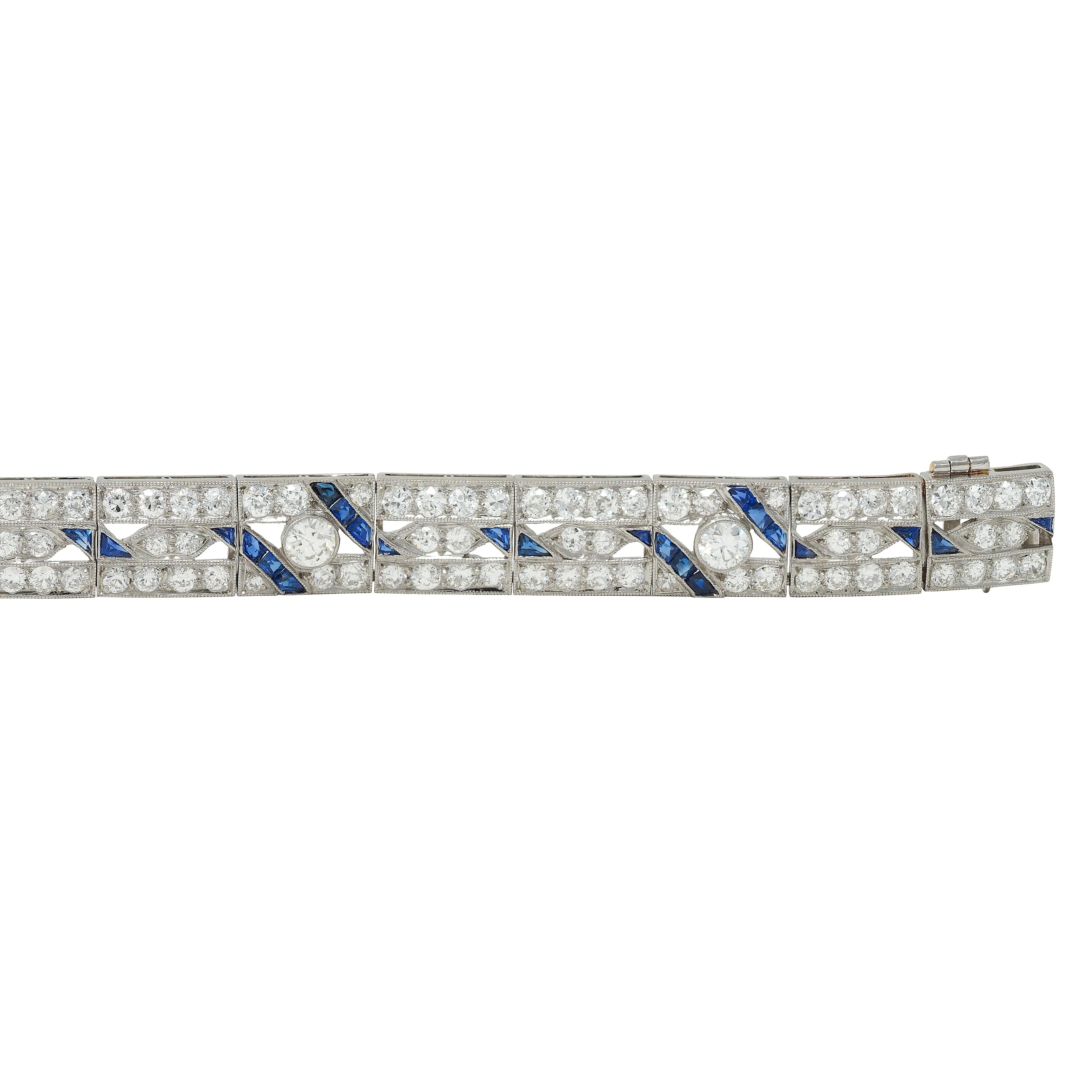 Art Deco 11.64 CTW Sapphire Diamond Platinum Vintage Line Bracelet