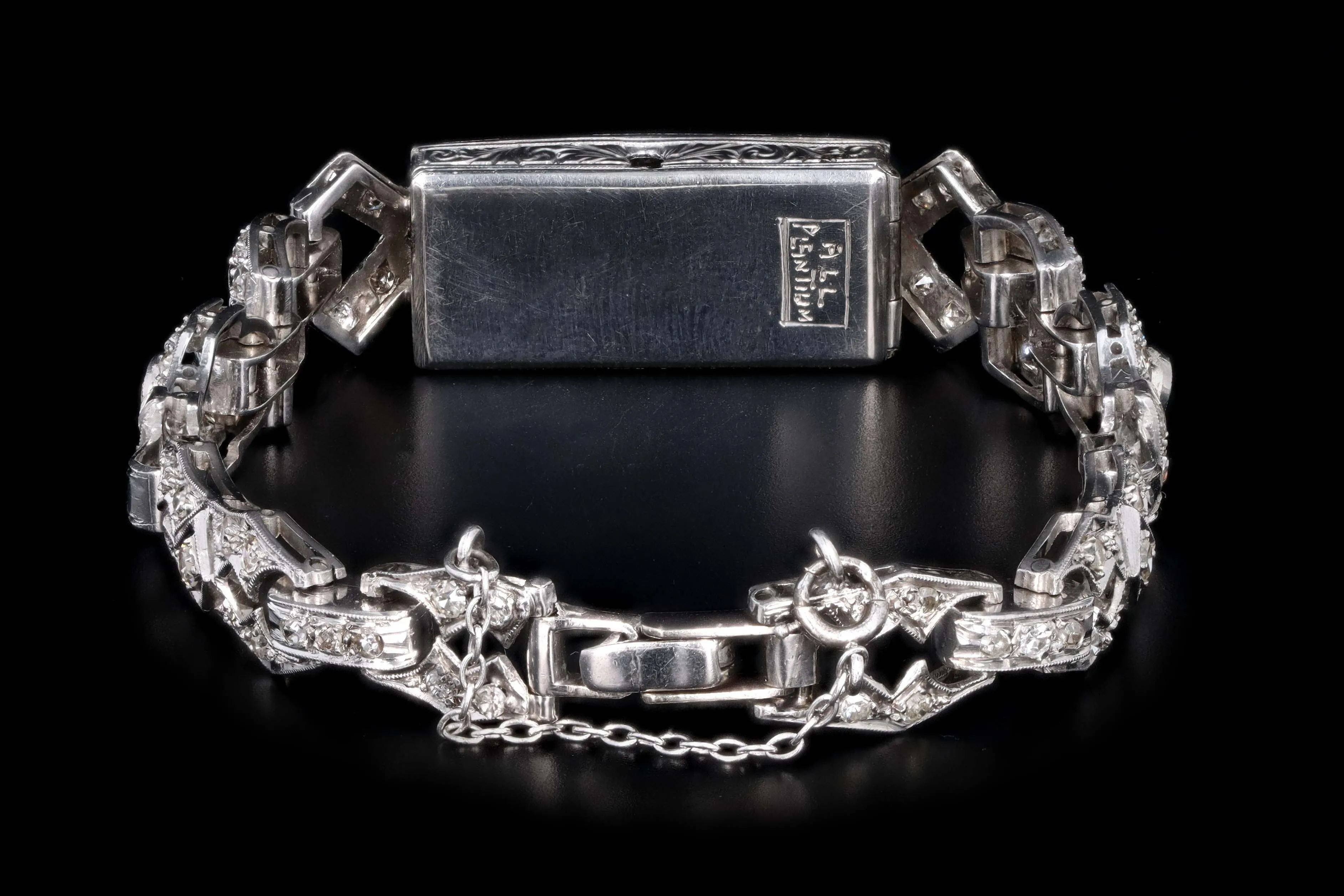 Art Deco Platinum Black Onyx & Diamond Watch Conversion Bracelet