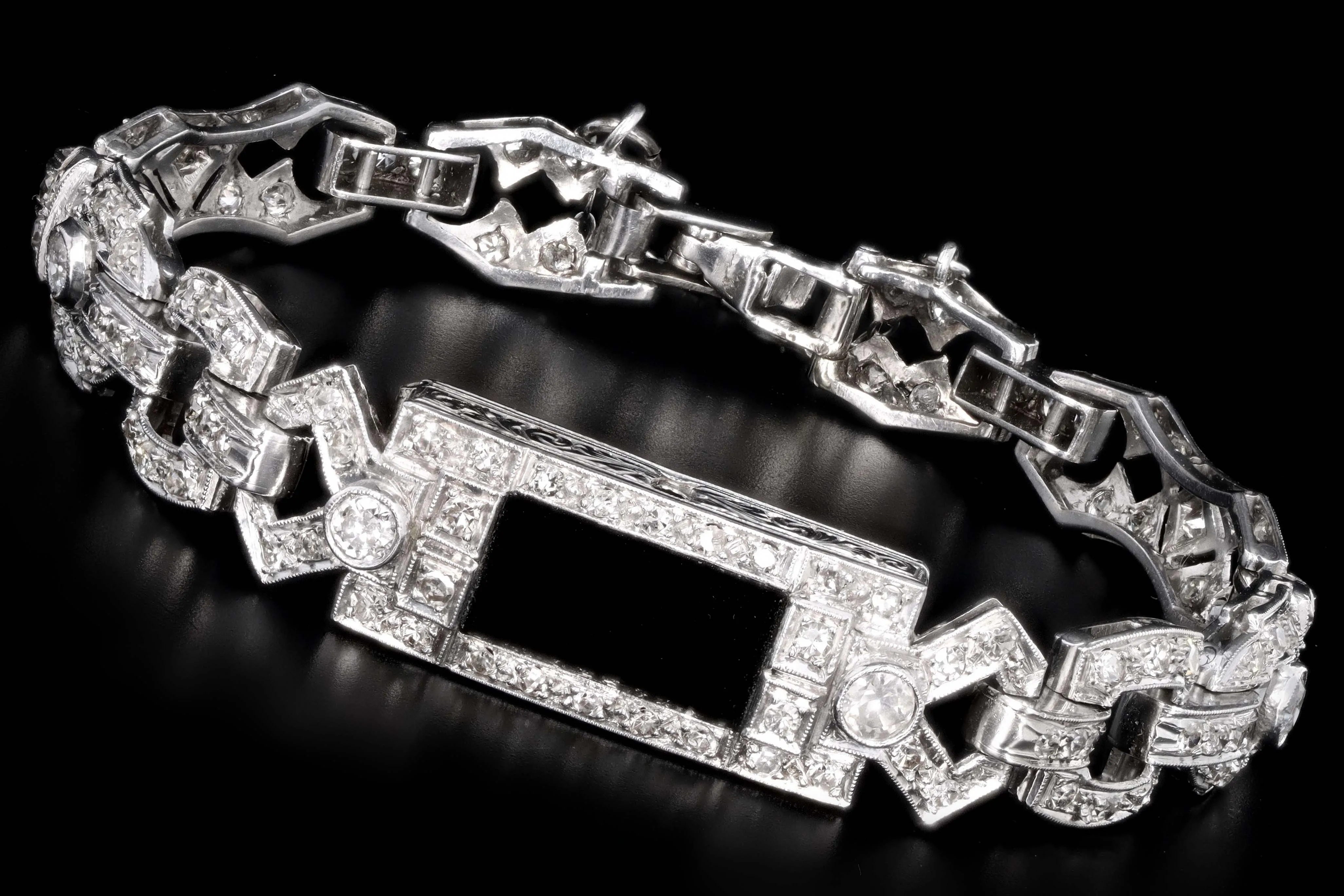 Art Deco Platinum Black Onyx & Diamond Watch Conversion Bracelet