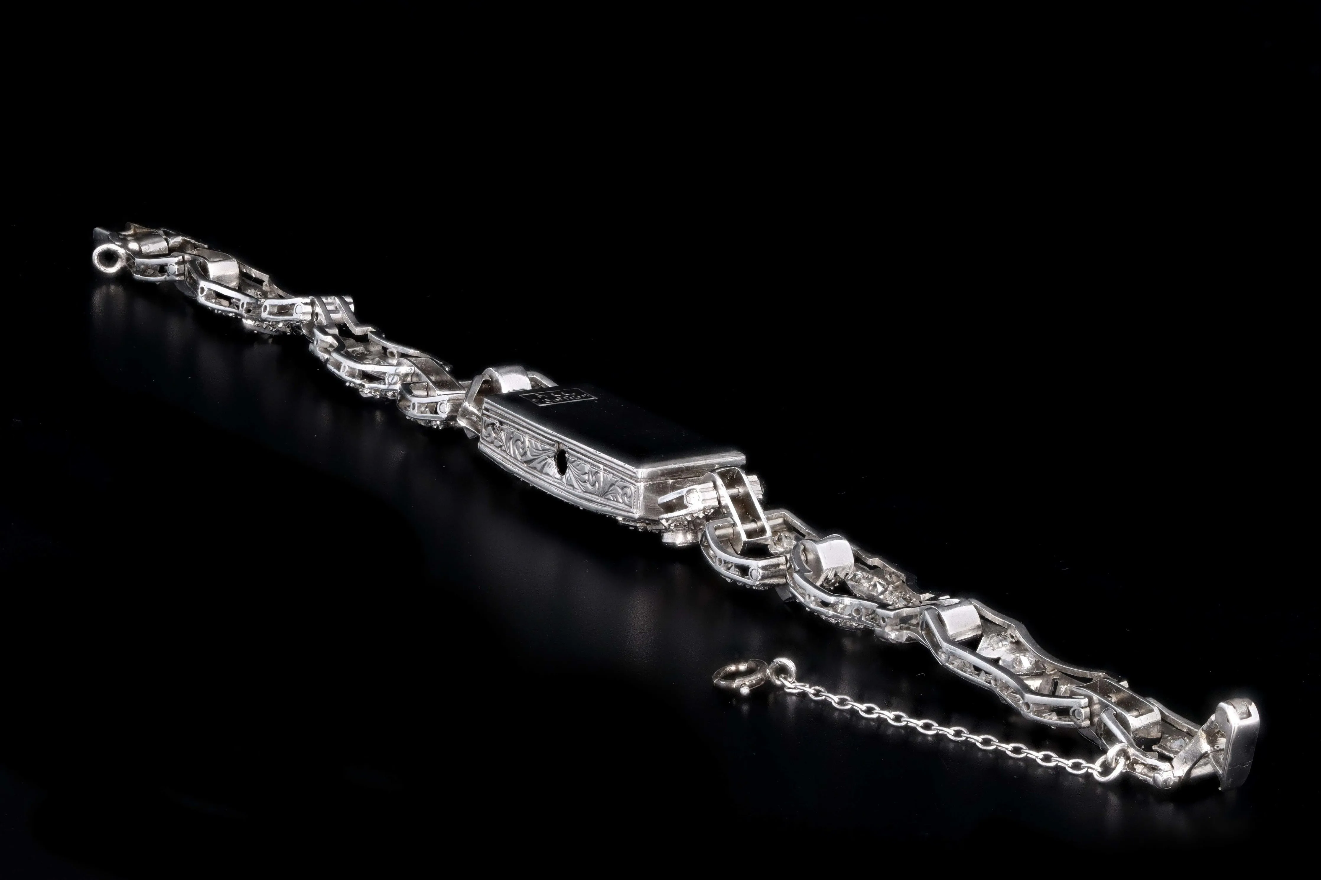 Art Deco Platinum Black Onyx & Diamond Watch Conversion Bracelet