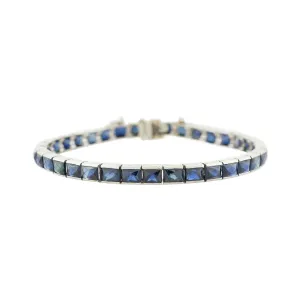 Art Deco Platinum French Cut Sapphire Line Bracelet 12ctw