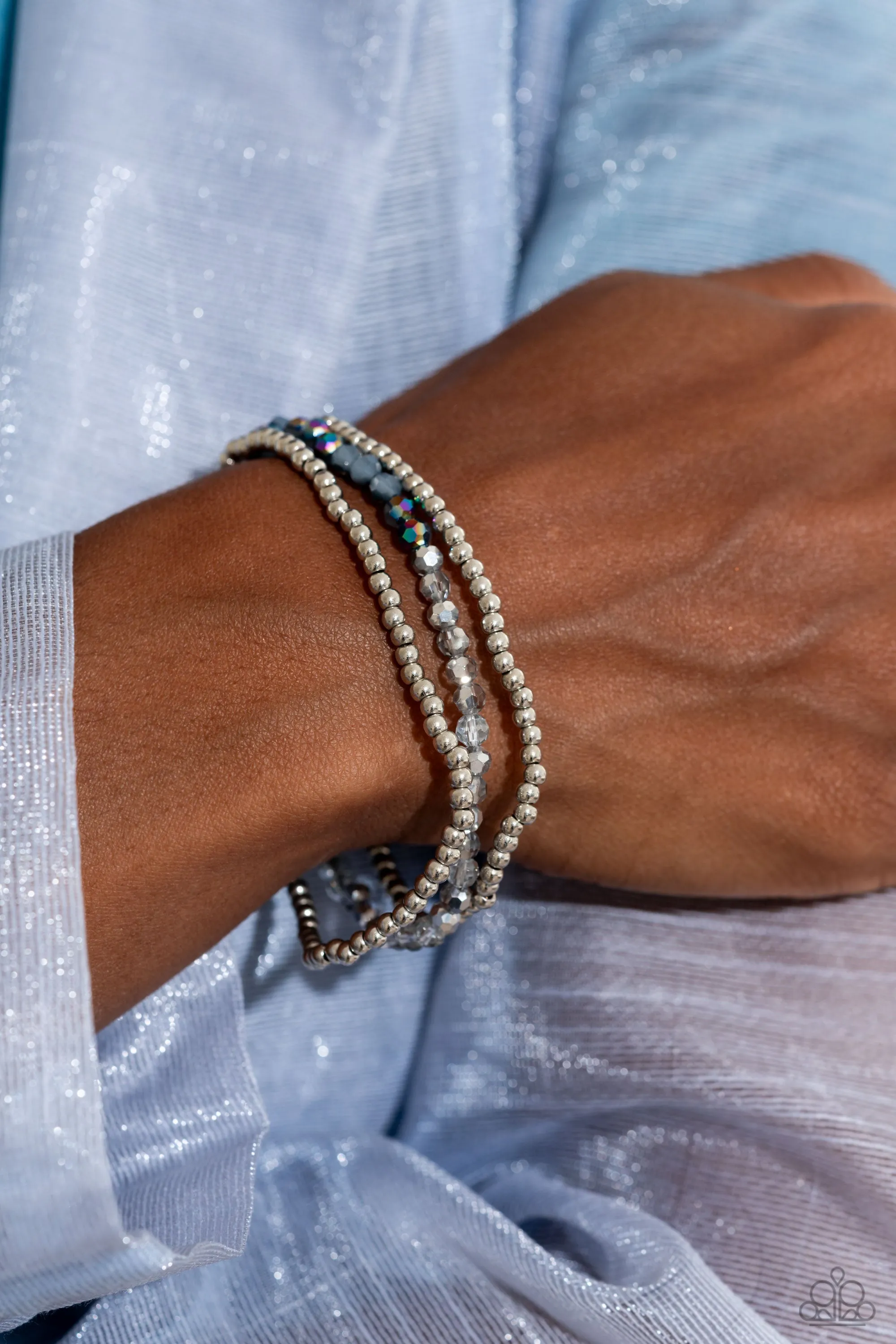 Backstage Beading - Silver - and Oil Spill Bead Paparazzi Stretchy Bracelet