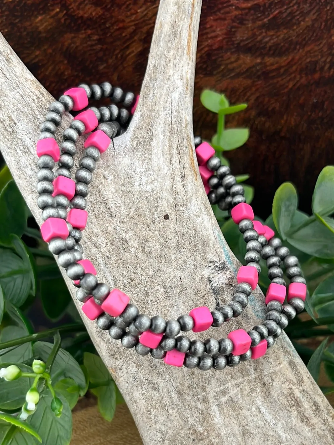 Bailey 3mmNavajo & Square Stone Fashion Stretch Bracelet Set