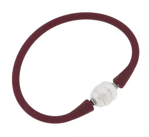 Bali Freshwater Pearl Silicone Bracelet in Burgundy