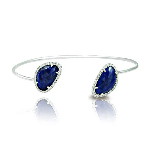 Bangle Bracelet With Slice Sapphire And 0.35ct Round Diamond, 14k White Gold.