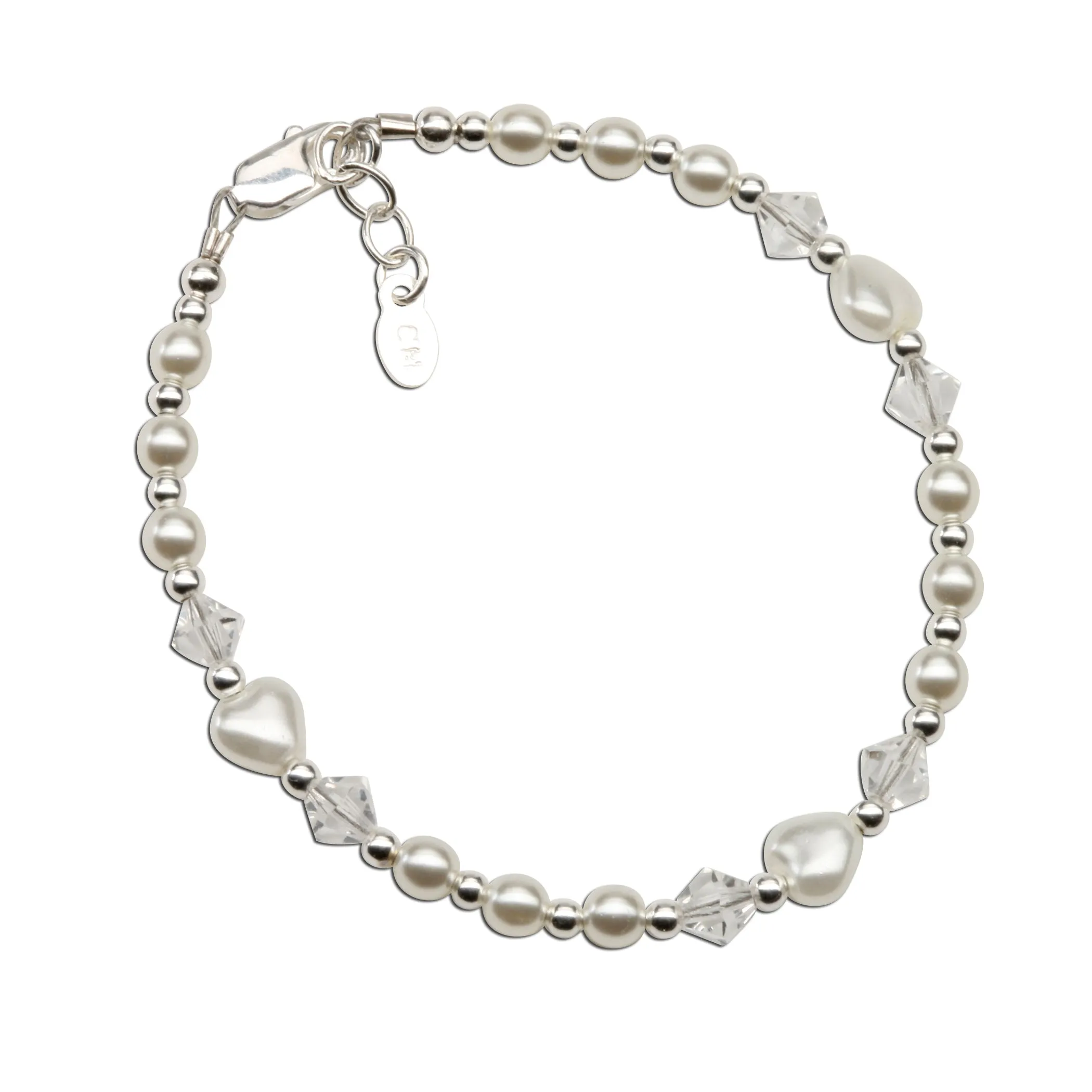 Baptism Bracelet with Pearl Hearts (6-12 years)