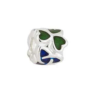 Bead Charm w/ Green Shamrocks & Blue Trinity Knot Hallmarked Sterling Silver