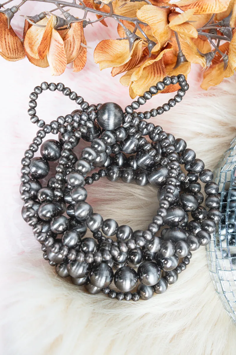 Beaded Bow Silvertone Bracelet Set