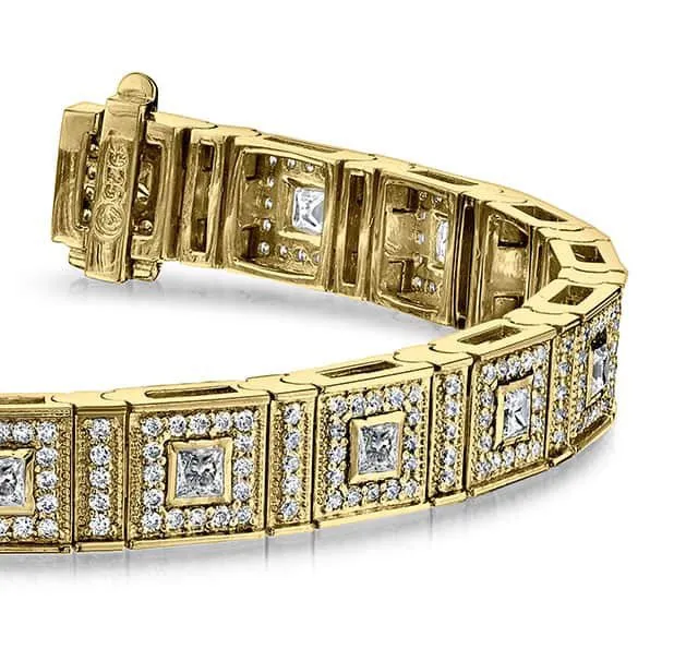 Bezel Set Princess Diamond Bracelet with 4.36 ct.(finished) 1.1mm, 2.5mm
