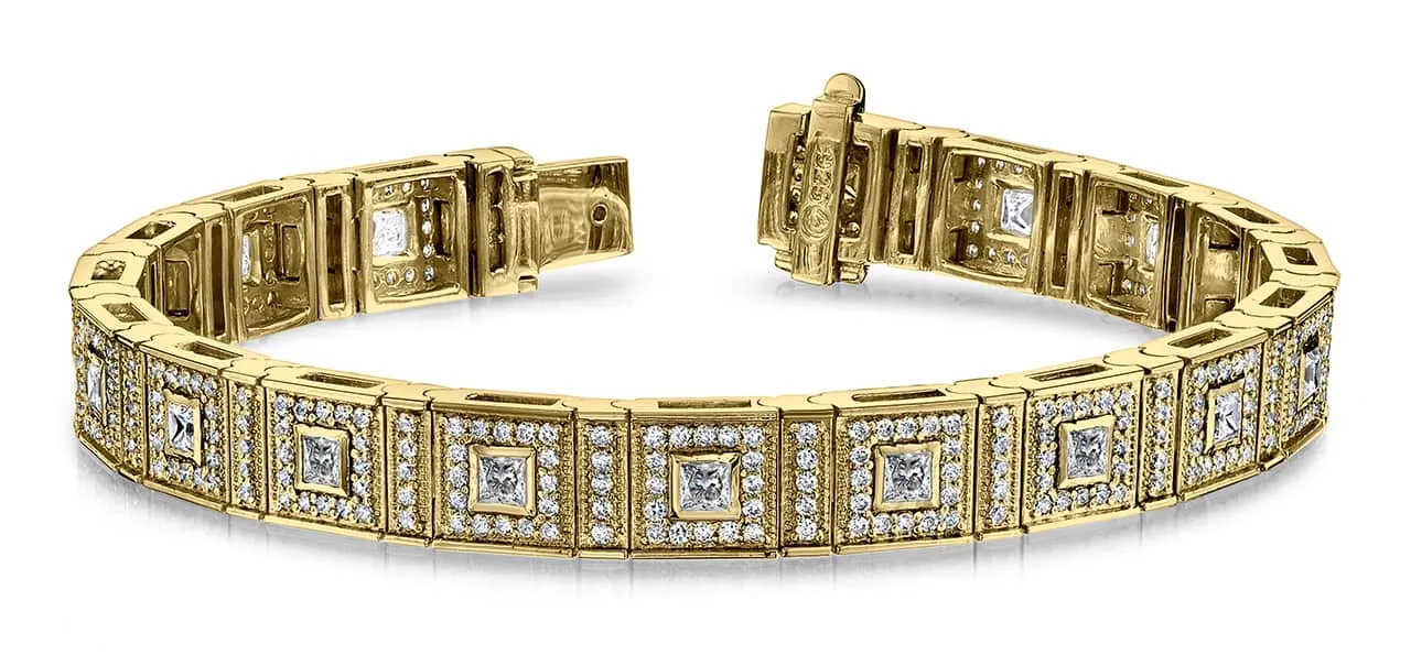 Bezel Set Princess Diamond Bracelet with 4.36 ct.(finished) 1.1mm, 2.5mm