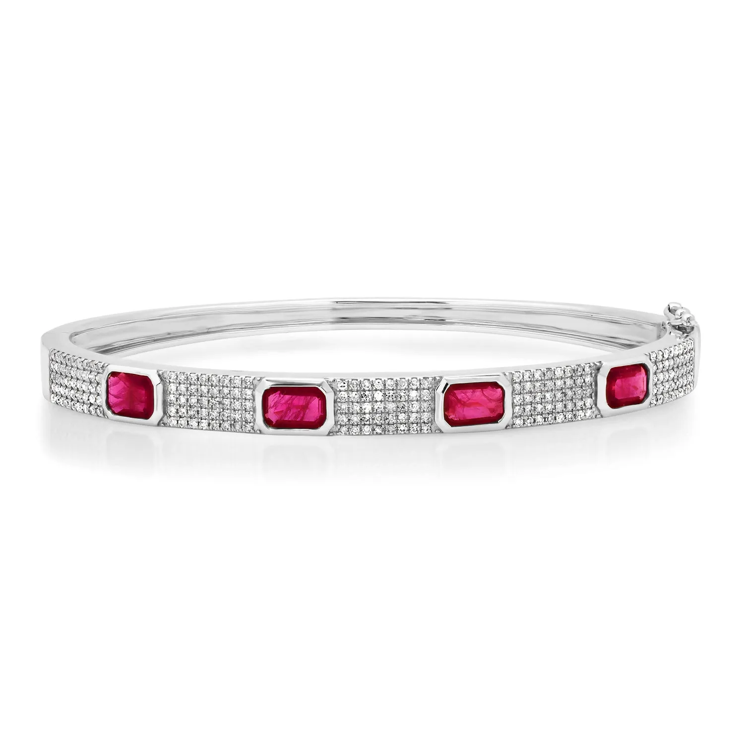 Bezel Set Ruby & Pave Diamond Bangle Bracelet