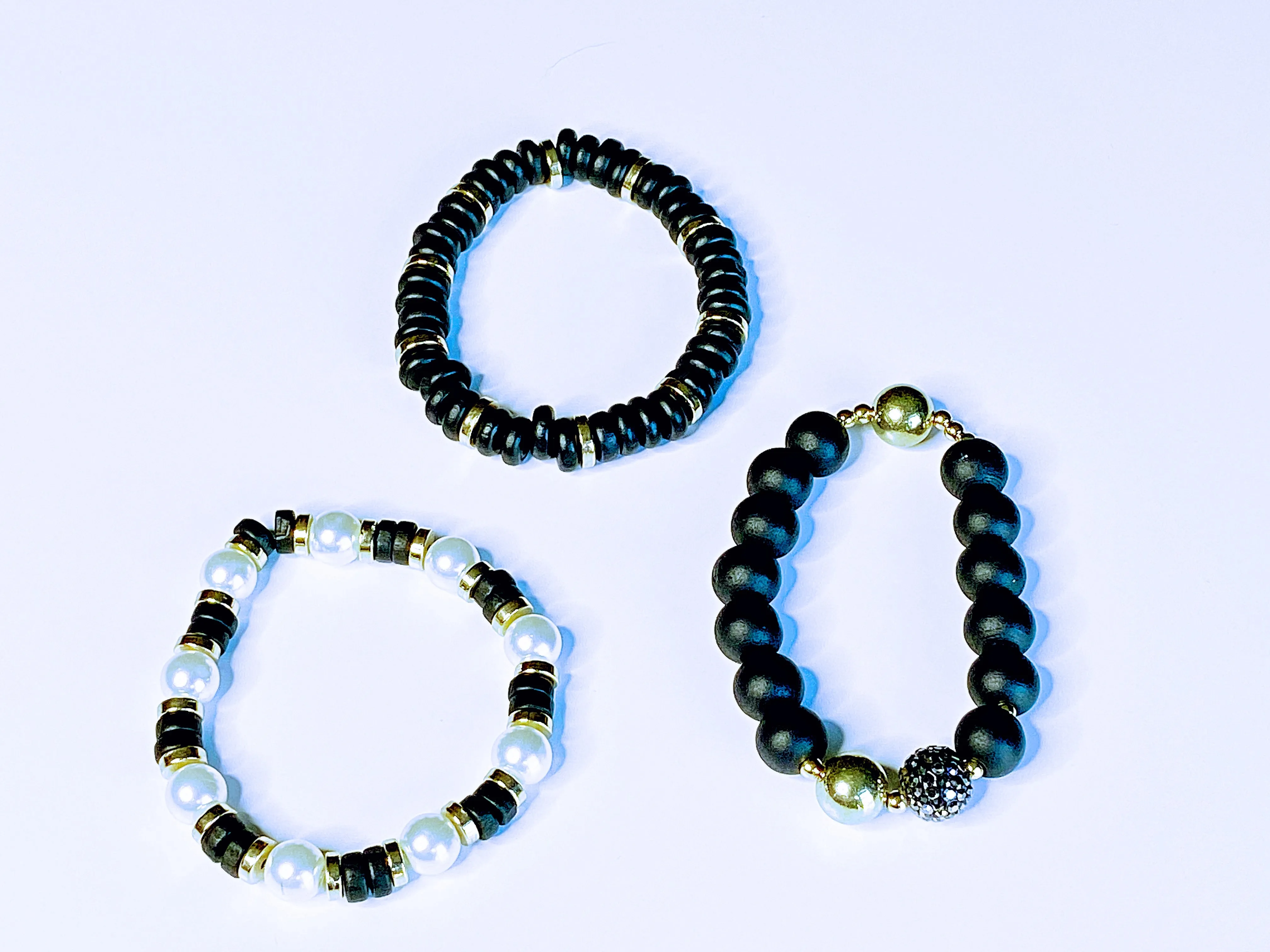 Black & Gold Stackable Stretch Bracelet