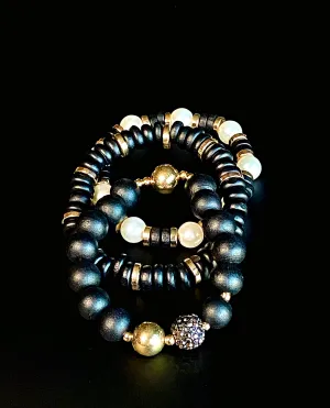 Black & Gold Stackable Stretch Bracelet