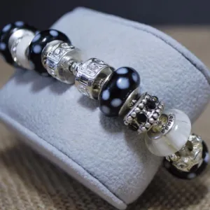 Black and White Pawprint Murano Glass Charm Bracelets