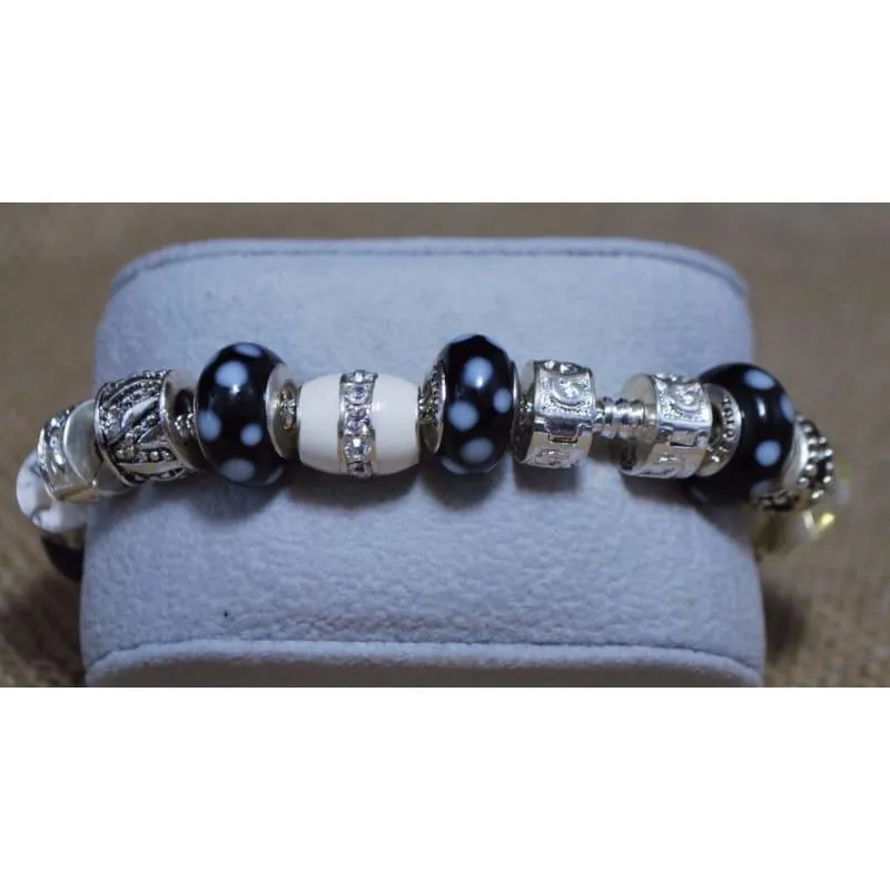 Black and White Pawprint Murano Glass Charm Bracelets