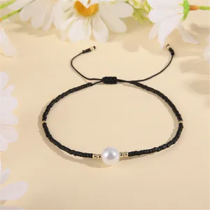 Black Howlite & Pearl Adjustable Bracelet