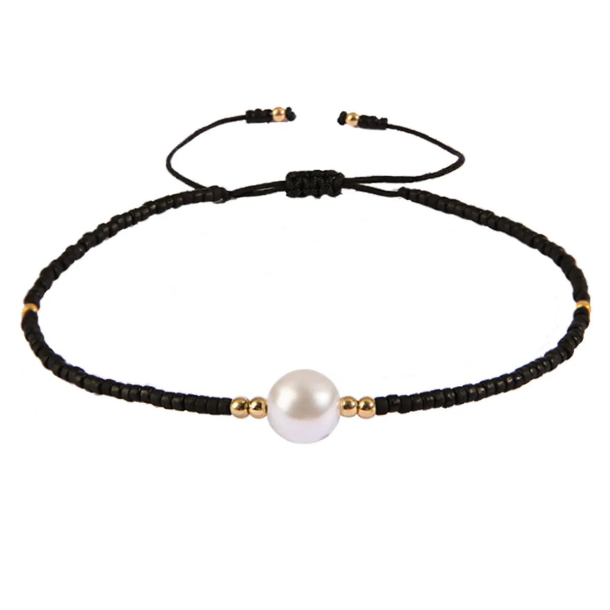 Black Howlite & Pearl Adjustable Bracelet