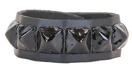 Black leather bracelet w/ 1 row of 5/8" black pyramid studs