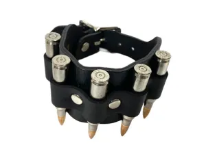Black leather bracelet w/ single row of .223 nickel dummy bullets