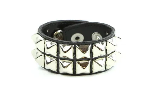 Black patent leather bracelet w/ 2 rows of silver pyramid studs