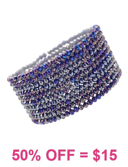 Blue AB Mini Crystal Beaded Bracelet 10 Piece set