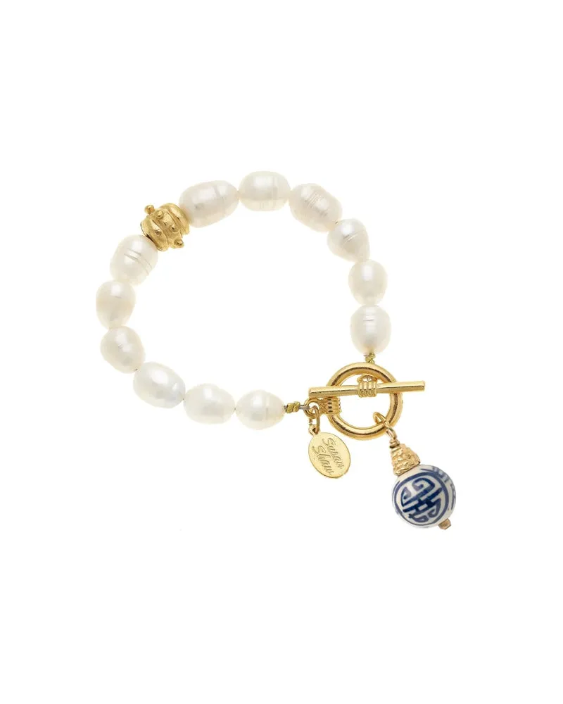 Blue & White Pearl Bracelet