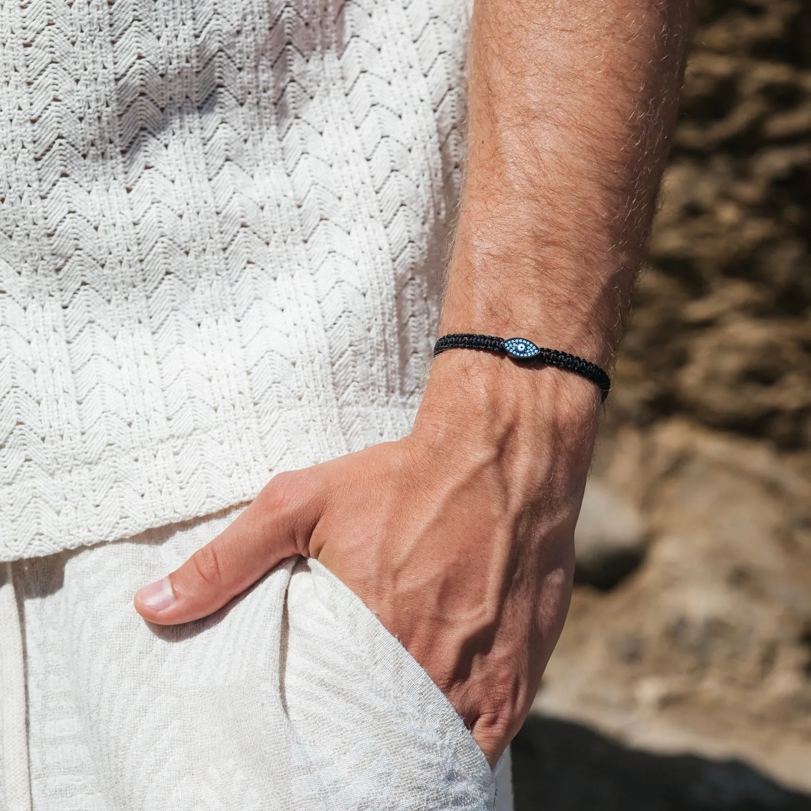Blue Evil Eye Black String Protection Bracelet