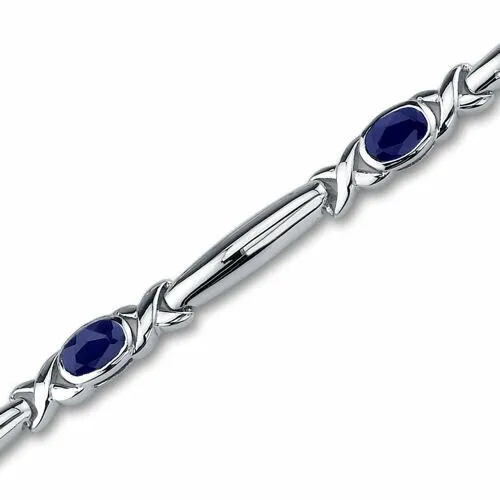 Blue Sapphire 5-Stone Open Infinity Bracelet Sterling Silver Oval Shape 2.75 Carats