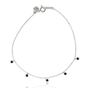 Blue Sapphire Gemstone Beads Fixed And Flexible Bracelet In 18K White Gold
