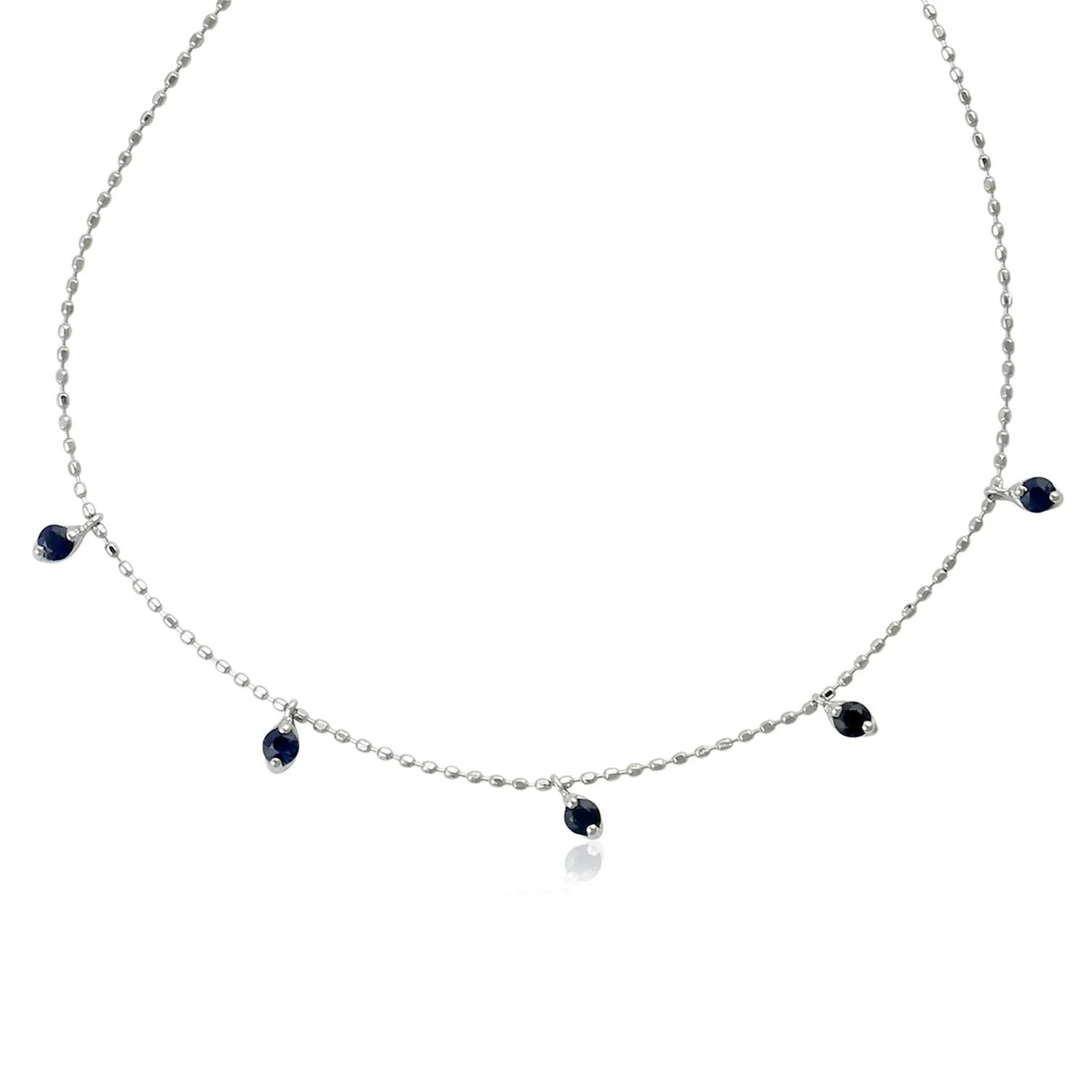 Blue Sapphire Gemstone Beads Fixed And Flexible Bracelet In 18K White Gold