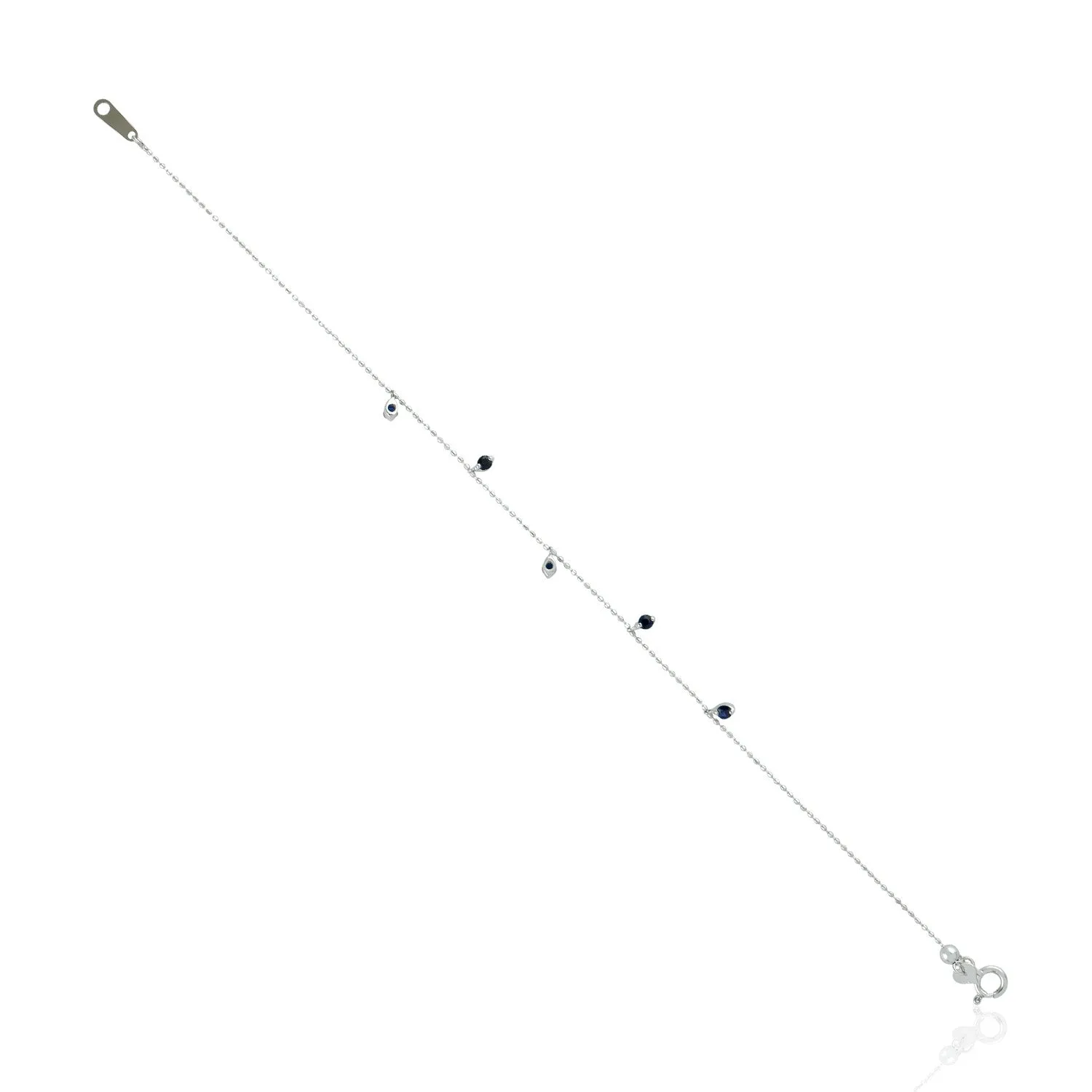 Blue Sapphire Gemstone Beads Fixed And Flexible Bracelet In 18K White Gold