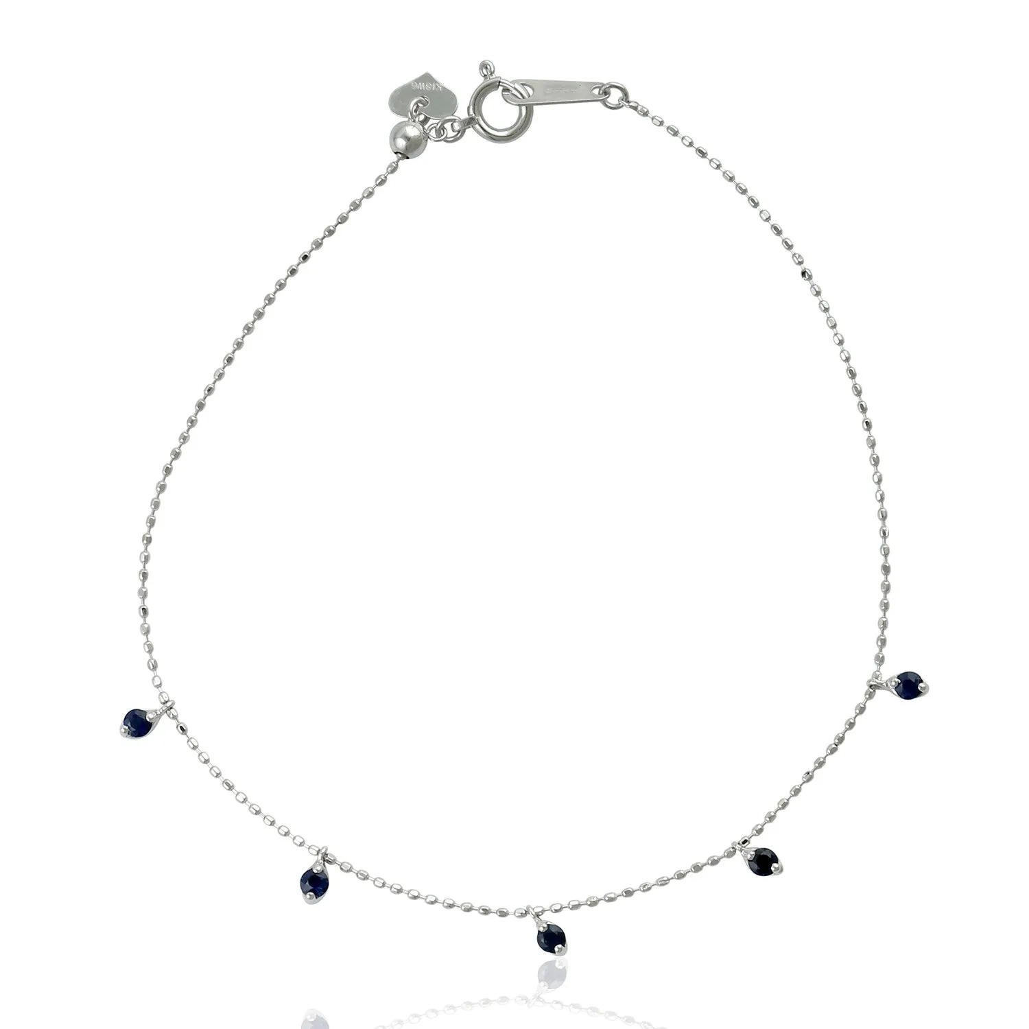 Blue Sapphire Gemstone Beads Fixed And Flexible Bracelet In 18K White Gold