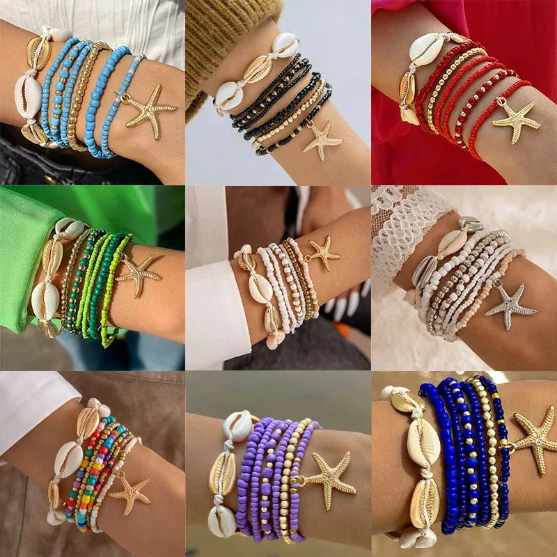 Bohemia Shell Starfish Bracelet Set Women Sand Beach Multilayer Bracelet Jewelry Party 7pcs/set