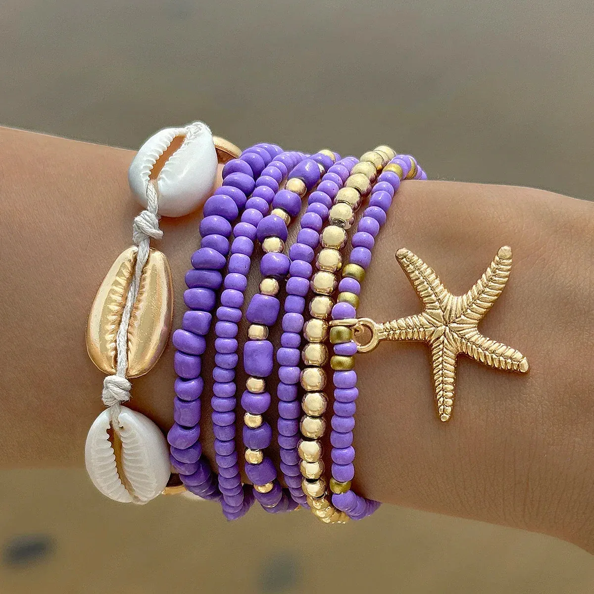 Bohemia Shell Starfish Bracelet Set Women Sand Beach Multilayer Bracelet Jewelry Party 7pcs/set