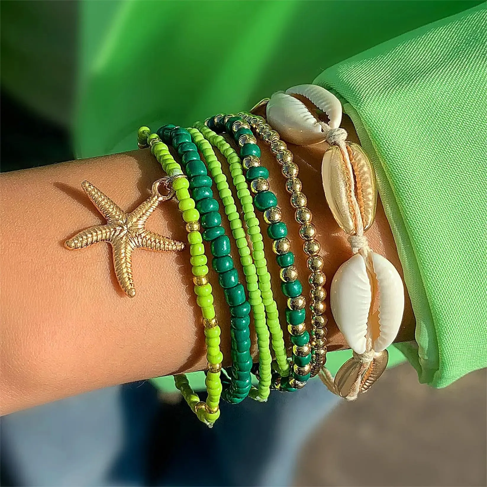 Bohemia Shell Starfish Bracelet Set Women Sand Beach Multilayer Bracelet Jewelry Party 7pcs/set