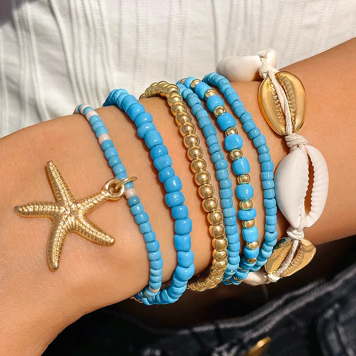Bohemia Shell Starfish Bracelet Set Women Sand Beach Multilayer Bracelet Jewelry Party 7pcs/set