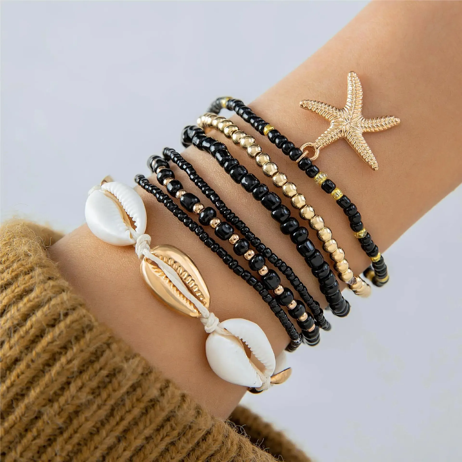 Bohemia Shell Starfish Bracelet Set Women Sand Beach Multilayer Bracelet Jewelry Party 7pcs/set