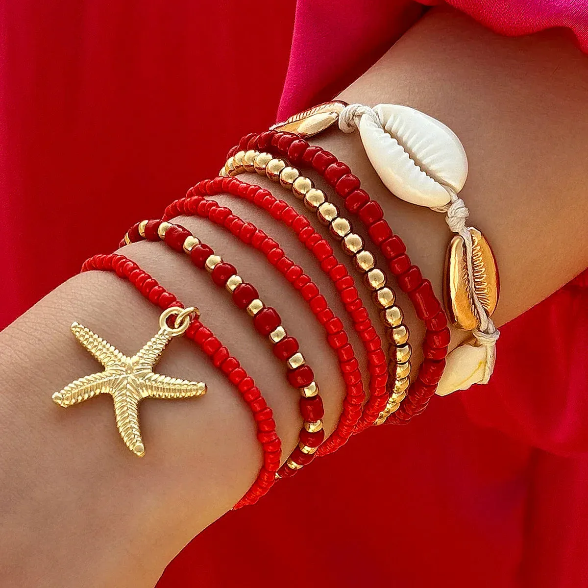 Bohemia Shell Starfish Bracelet Set Women Sand Beach Multilayer Bracelet Jewelry Party 7pcs/set