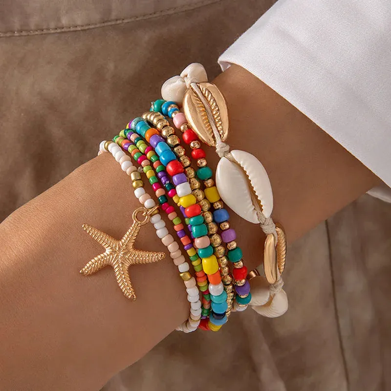 Bohemia Shell Starfish Bracelet Set Women Sand Beach Multilayer Bracelet Jewelry Party 7pcs/set